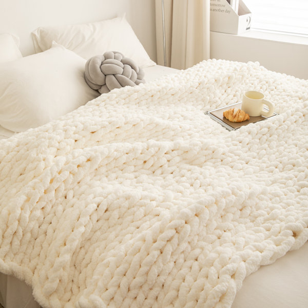 Latitude Run® Chenille Chunky Knit Throw, Luxury HandKnitted Yarn